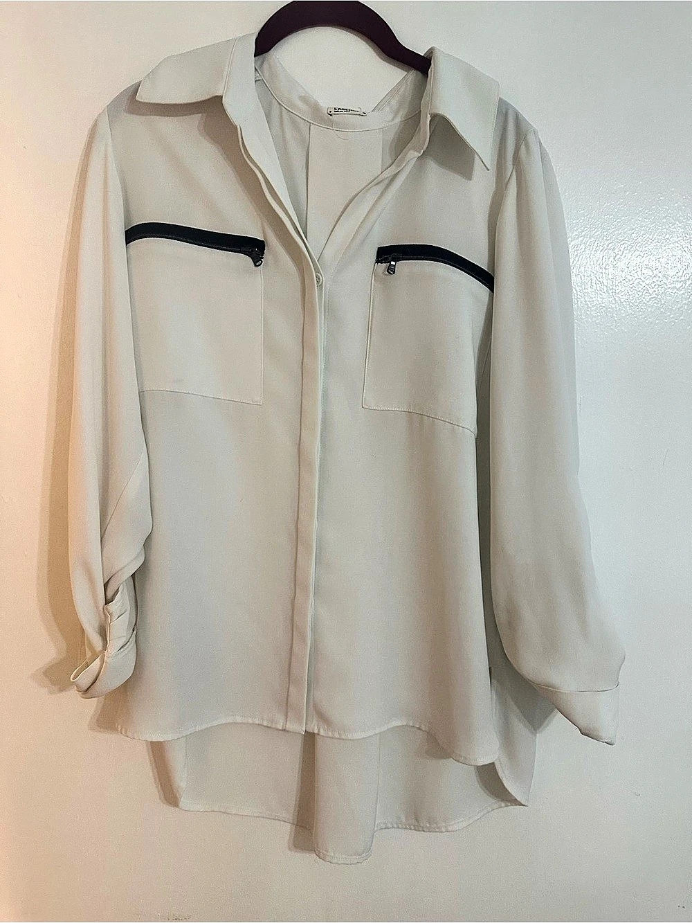 L'AGENCE Zip Pocket Blouse in Cream